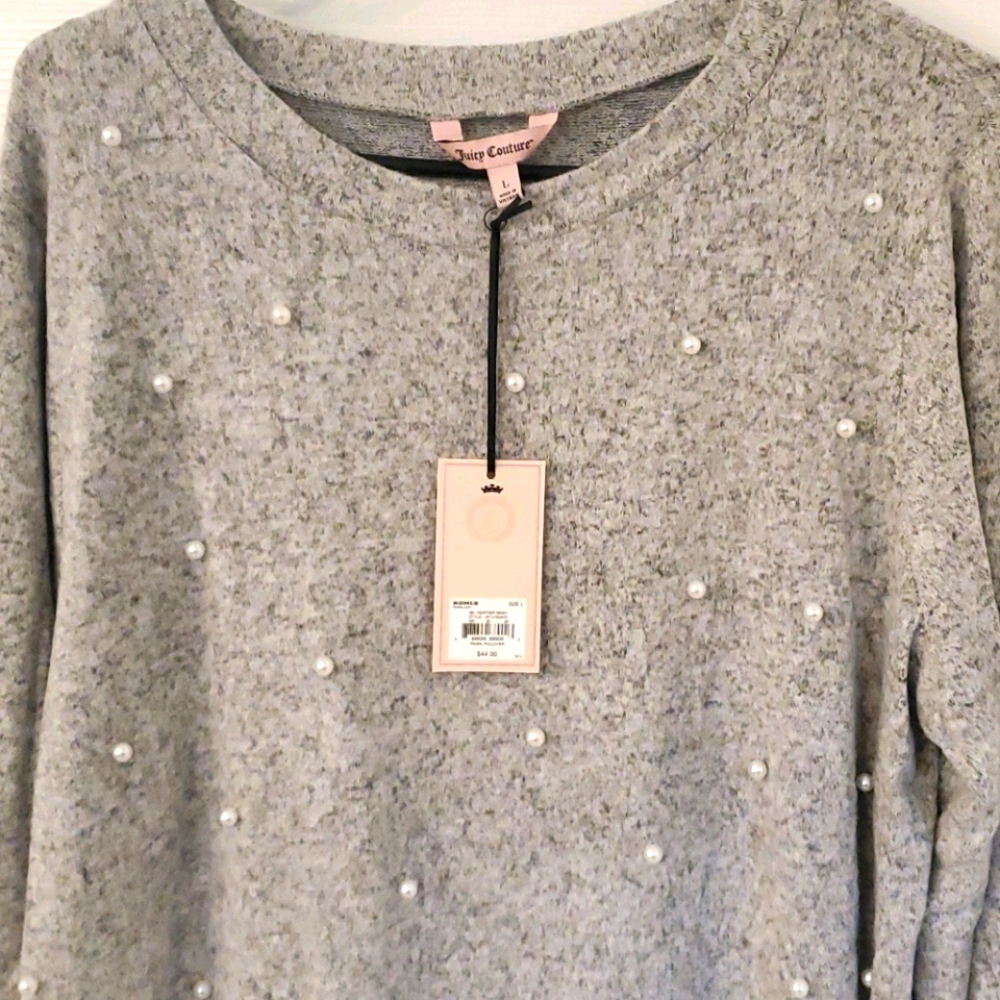 NWT Women's Gray light weight sweater with pearls